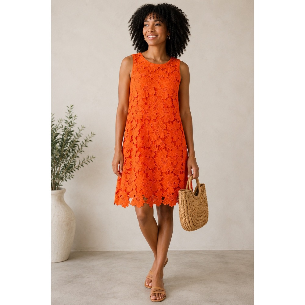 NWT Julia Jordan Floral Lace Mini Dress Womens 6 Orange Shift Sleeveless Party